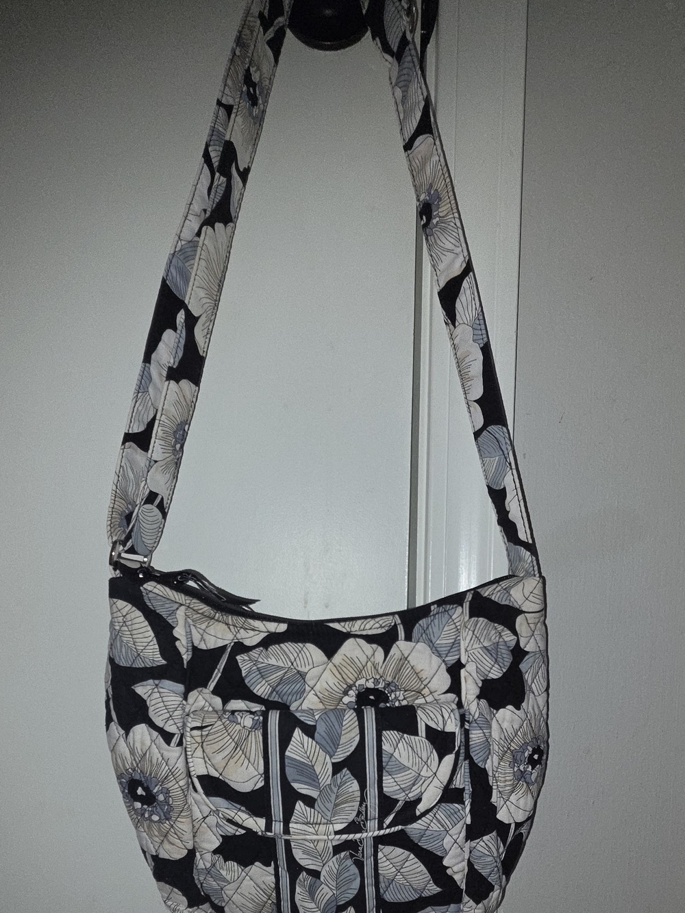 Vera Bradley Quilted Floral Crossbody Bag in Black and Cream